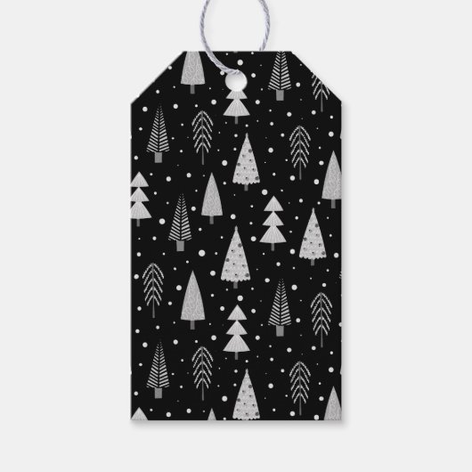 Moderne Weihnachtsbaumen Muster Silver Gray Black Geschenkanhänger (Vorderseite)