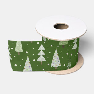 Moderne Weihnachtsbaumen Olive Green Pattern Sa Satinband