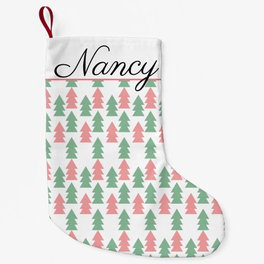 Moderne Weihnachtsbaumen Rosa Grüne Weihnachtsbaum Kleiner Weihnachtsstrumpf (Vorderseite)