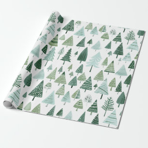 Moderne Weihnachtsbaumen Sage Green Geschenkpapier