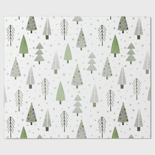 Moderne Weihnachtsbaumen Sage Olive Green Pattern Geschenkpapier (Flach)