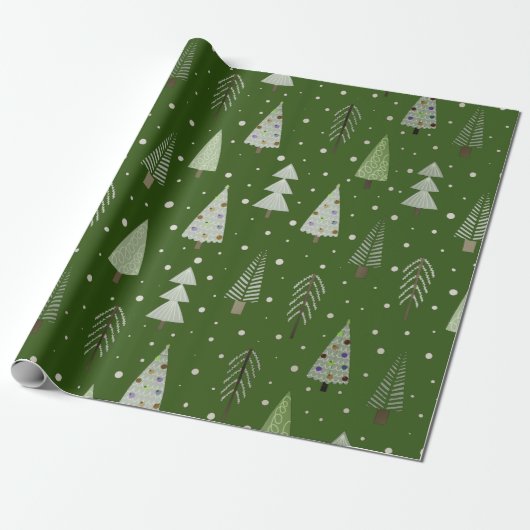 Moderne Weihnachtsbaumen Sage Olive Green Pattern Geschenkpapier (Ungerollt)