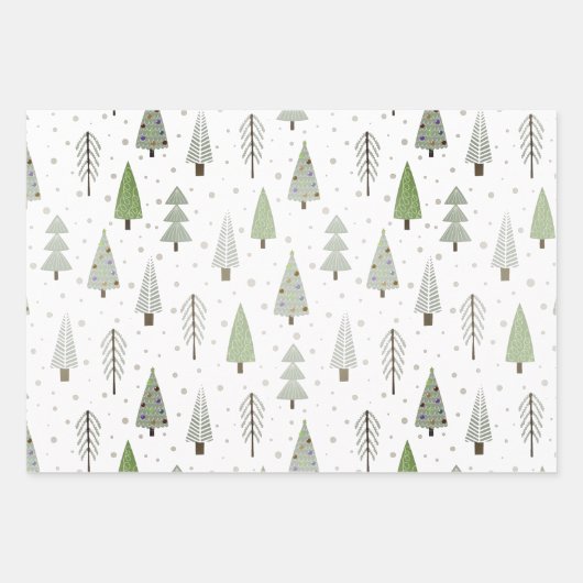 Moderne Weihnachtsbaumen Sage Olive Green Pattern Geschenkpapier Set (Vorderseite)
