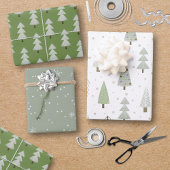 Moderne Weihnachtsbaumen Sage Olive Green Pattern Geschenkpapier Set