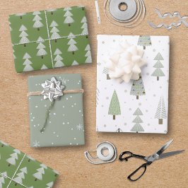 Moderne Weihnachtsbaumen Sage Olive Green Pattern Geschenkpapier Set