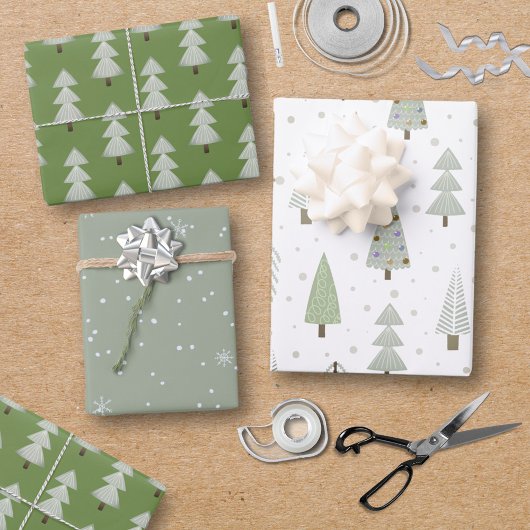 Moderne Weihnachtsbaumen Sage Olive Green Pattern Geschenkpapier Set