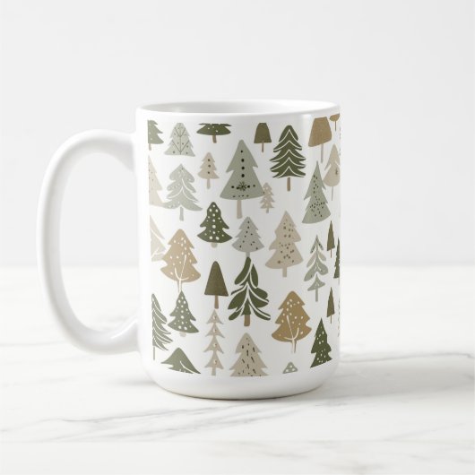 Moderne Weihnachtsbaumen Sage Olive Green Pattern Kaffeetasse (Links)