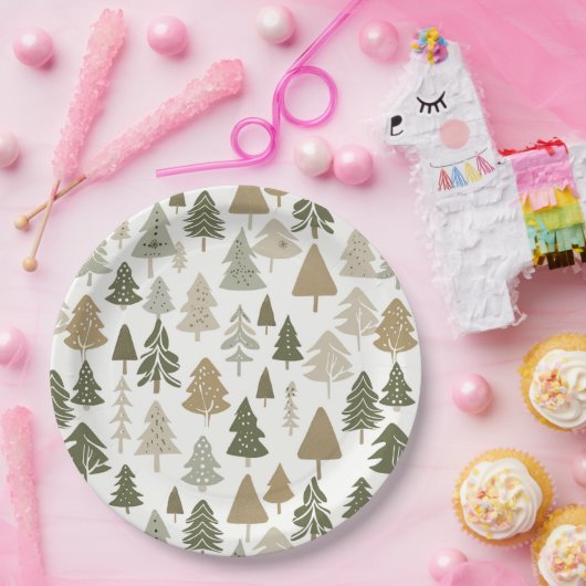Moderne Weihnachtsbaumen Sage Olive Green Pattern Pappteller (Party)