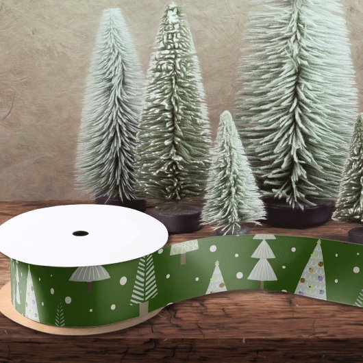 Moderne Weihnachtsbaumen Sage Olive Green Pattern Satinband