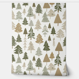 Moderne Weihnachtsbaumen Sage Olive Green Pattern Tapete