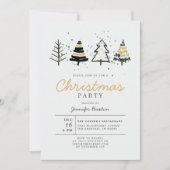 Moderne Weihnachtsbaumen Schwarz & Gold Feiertage Einladung (Vorderseite)