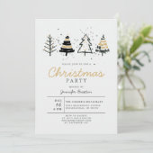 Moderne Weihnachtsbaumen Schwarz & Gold Feiertage Einladung (Stehend Vorderseite)