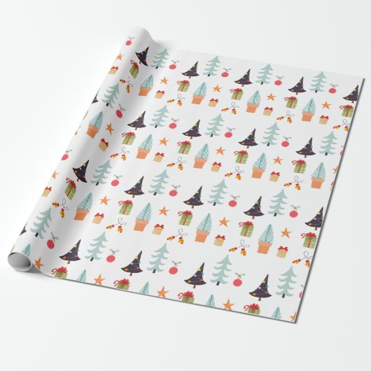 Moderne Weihnachtsbaumen zeigen grünes Muster Geschenkpapier (Ungerollt)
