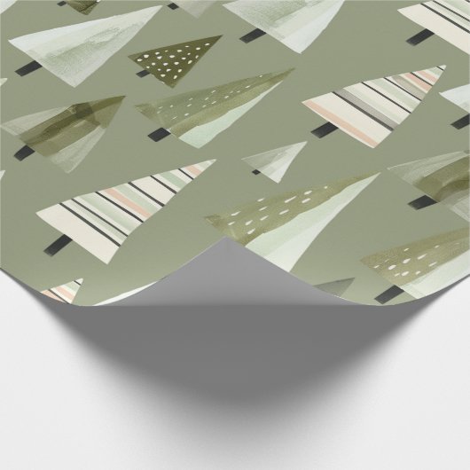 Moderne Weihnachtsbaumen zeigen grünes Muster Geschenkpapier (Ecke)