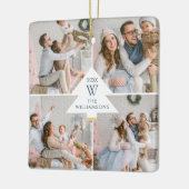 Moderne Weihnachtsbaumfamilie Monogram Four Foto Keramikornament (Links)