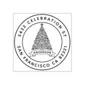 Moderne Weihnachtsbaumfamilie Name Rücksendeadress Gummistempel (Prägung)