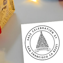 Moderne Weihnachtsbaumfamilie Name Rücksendeadress Gummistempel