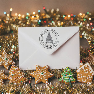 Moderne Weihnachtsbaumfamilie Name Rücksendeadress Permastempel