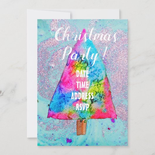 Moderne Weihnachtsbaumfarben Glitzer Einladung (Vorderseite)