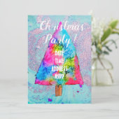 Moderne Weihnachtsbaumfarben Glitzer Einladung (Stehend Vorderseite)