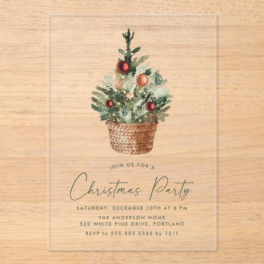 Moderne Weihnachtsbaumfeier Acryleinladungen (Vorderseite)