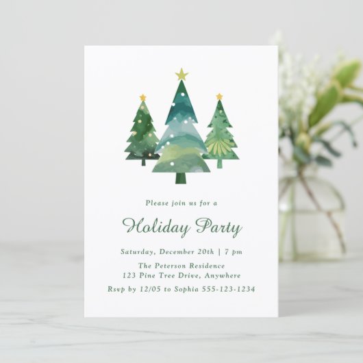 Moderne Weihnachtsbaumfeier Einladung (Stehend Vorderseite)