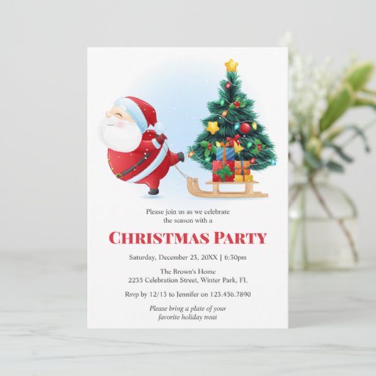 Moderne Weihnachtsbaumfeier Einladung (Stehend Vorderseite)
