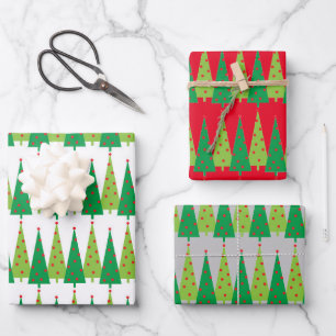 Moderne Weihnachtsbaumgrenzen Geschenkpapier Set