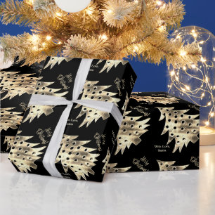 Moderne Weihnachtsbaummuster Schwarz und Gold Geschenkpapier