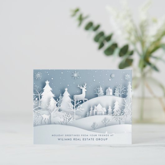 Moderne Weihnachtsbaumpapiere reduzieren Unternehm Postkarte (Stehend Vorderseite)