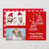 Moderne Weihnachtsbaumspinsel FOTOS Rot Feiertagskarte (Vorne/Hinten)