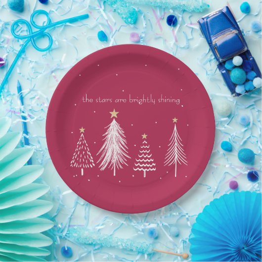 Moderne Weihnachtsbaumstars - Rot, Weiß, Gold, Pappteller (Party)