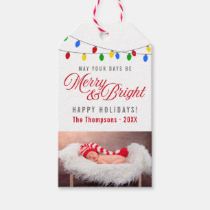 Moderne Weihnachtsbeleuchtung   Merry & Bright Fot Geschenkanhänger