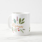 Moderne Weihnachtsberries blättern Ihren Namen Kaffeetasse (Vorderseite Links)