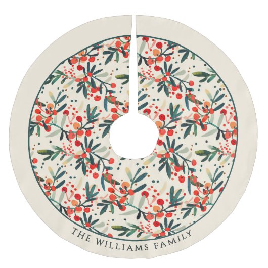 Moderne Weihnachtsberries Personalisiert Polyester Weihnachtsbaumdecke (Vorderseite)