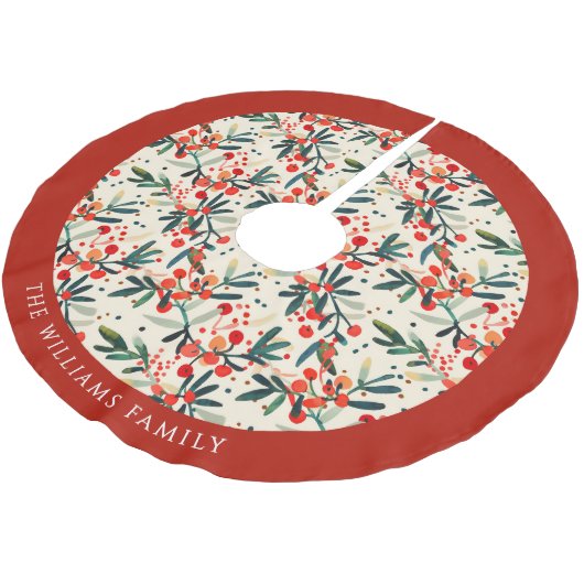 Moderne Weihnachtsberries Personalisiert Polyester Weihnachtsbaumdecke (Schrägansicht)