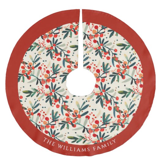 Moderne Weihnachtsberries Personalisiert Polyester Weihnachtsbaumdecke (Vorderseite)