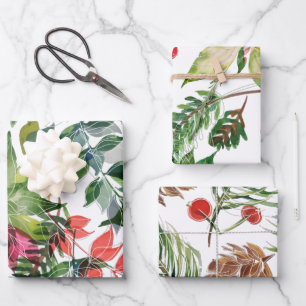 Moderne Weihnachtsblumen Grünzeug Geschenkpapier Set