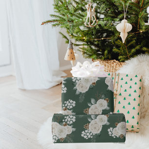 Moderne Weihnachtsblumen Weißen Muster Geschenkpapier
