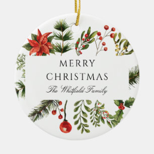 Moderne Weihnachtsbotanik Grün Familie Keramik Ornament