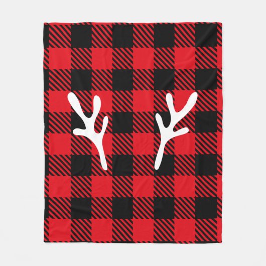 Moderne Weihnachtsbüffel Karo Rotes Hirschmuster Fleecedecke (Vorderseite)