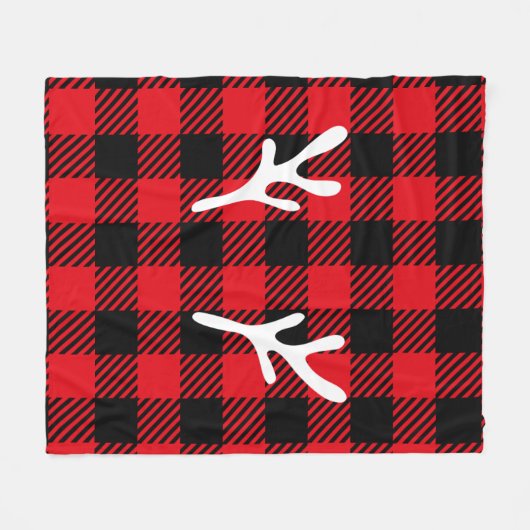 Moderne Weihnachtsbüffel Karo Rotes Hirschmuster Fleecedecke (Vorderseite (Horizontal))