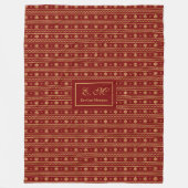 Moderne Weihnachtsdecke Rot und Gold Monogramm Fleecedecke (Vorderseite)