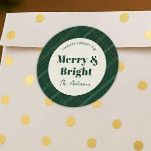 Moderne Weihnachtsdekoration 'Merry & Bright' in K Runder Aufkleber