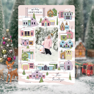 Moderne Weihnachtsdorf-Familienfoto-Weihnachten Feiertagskarte