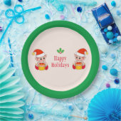 Moderne Weihnachtselfen auf Grün und Elfenbein Pappteller (Party)