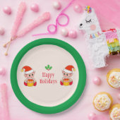 Moderne Weihnachtselfen auf Grün und Elfenbein Pappteller (Party)