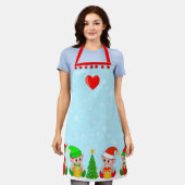 Moderne Weihnachtselfen auf Light Blue Schürze (Getragen)