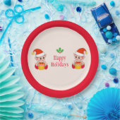 Moderne Weihnachtselfen auf Rot und Elfenbein Pappteller (Party)