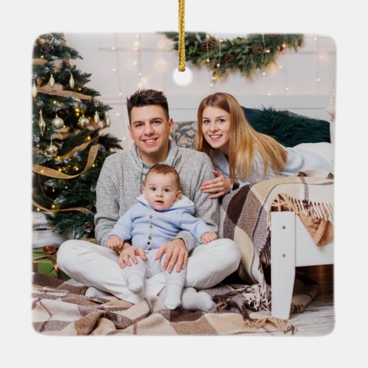 Moderne Weihnachtsfamilie 5 FotoCollage Keramikornament (Rückseite)